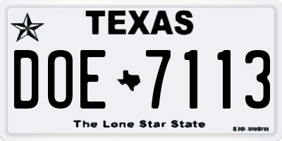 TX license plate DOE7113