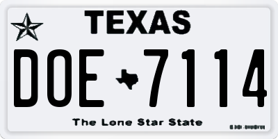 TX license plate DOE7114