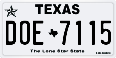 TX license plate DOE7115