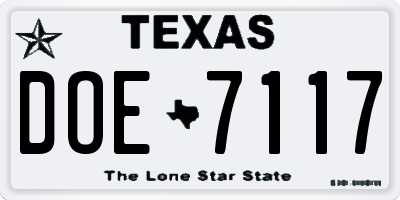 TX license plate DOE7117