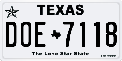 TX license plate DOE7118