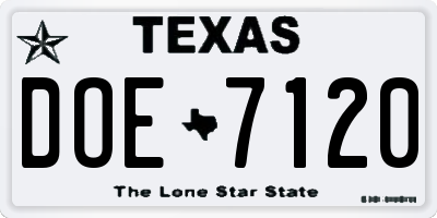 TX license plate DOE7120