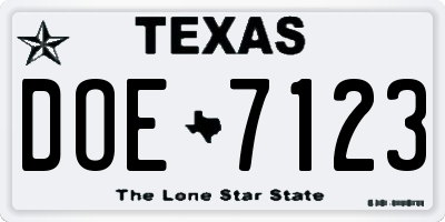 TX license plate DOE7123