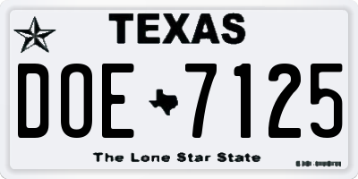 TX license plate DOE7125