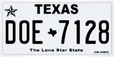 TX license plate DOE7128