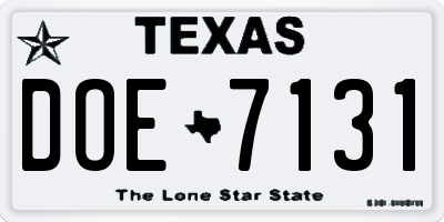 TX license plate DOE7131