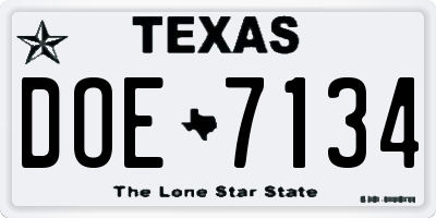 TX license plate DOE7134