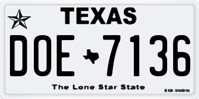 TX license plate DOE7136