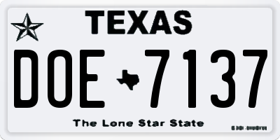 TX license plate DOE7137