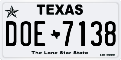 TX license plate DOE7138