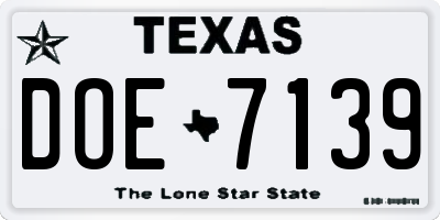TX license plate DOE7139