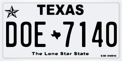 TX license plate DOE7140