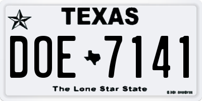 TX license plate DOE7141