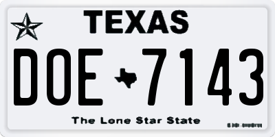 TX license plate DOE7143