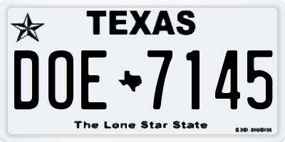 TX license plate DOE7145