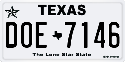 TX license plate DOE7146
