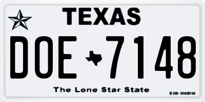 TX license plate DOE7148