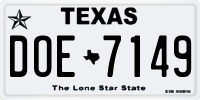 TX license plate DOE7149
