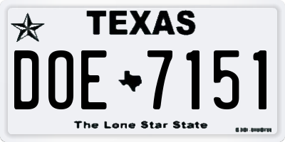 TX license plate DOE7151