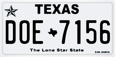 TX license plate DOE7156