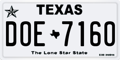 TX license plate DOE7160