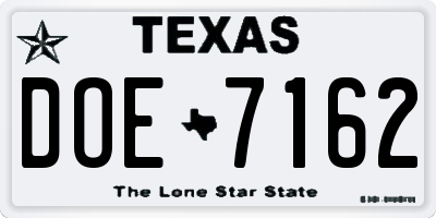 TX license plate DOE7162