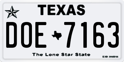TX license plate DOE7163