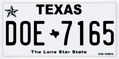 TX license plate DOE7165