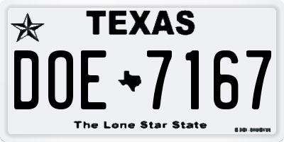TX license plate DOE7167
