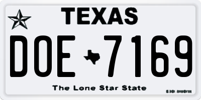 TX license plate DOE7169