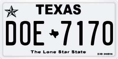 TX license plate DOE7170
