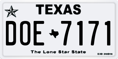 TX license plate DOE7171