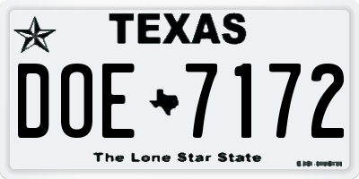 TX license plate DOE7172