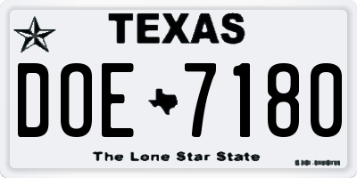 TX license plate DOE7180