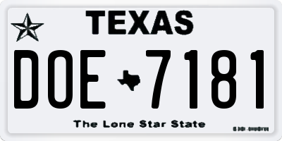 TX license plate DOE7181