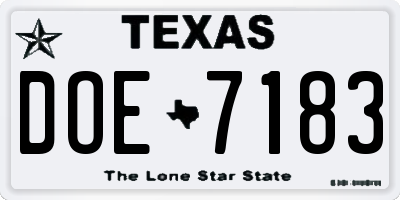 TX license plate DOE7183