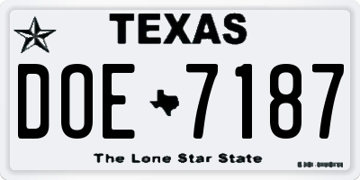TX license plate DOE7187