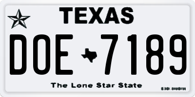 TX license plate DOE7189
