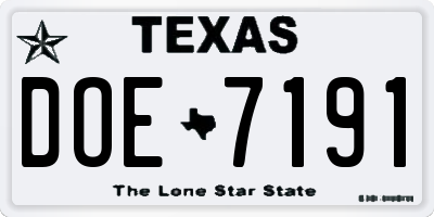TX license plate DOE7191