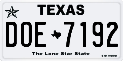 TX license plate DOE7192