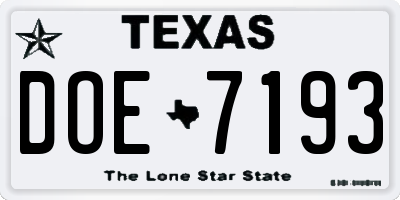 TX license plate DOE7193