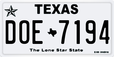 TX license plate DOE7194