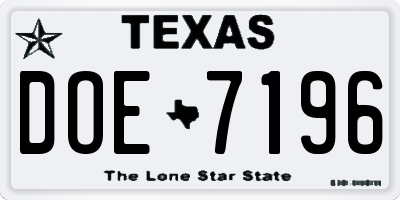 TX license plate DOE7196