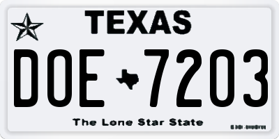 TX license plate DOE7203