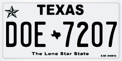 TX license plate DOE7207