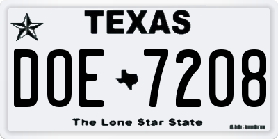 TX license plate DOE7208