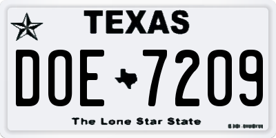 TX license plate DOE7209
