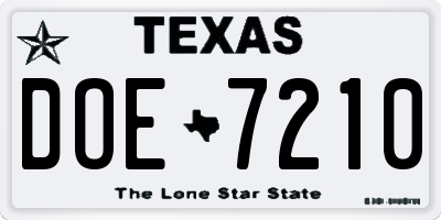 TX license plate DOE7210