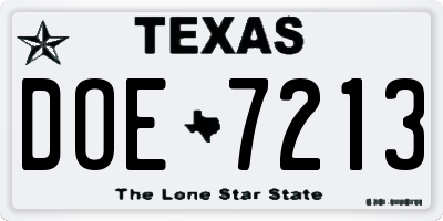 TX license plate DOE7213