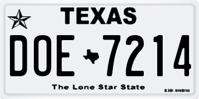 TX license plate DOE7214